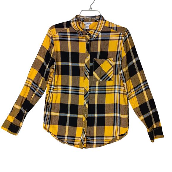 Arizona Jean Co. Flannel Shirt Size Small Yellow and Black Plaid Long Sleeve - Picture 4 of 10